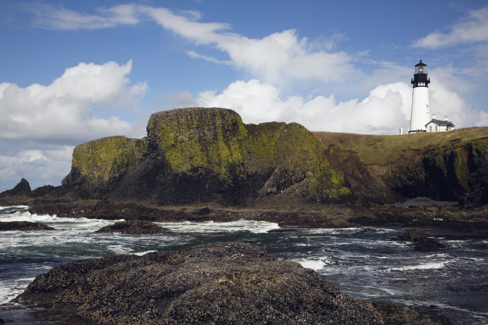 Lighthouse On Coastal Cliff Canvas Art - Craig Tuttle Design Pics (38 x 24)