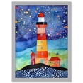 thumbnail image 1 of Lighthouse On Starry Night Folk Art Watercolour Painting Artwork Framed Wall Art Print A4, 1 of 4