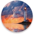 thumbnail image 1 of Lighthouse Pattern Coaster, Drinks Round Absorbent Stone Set with Ceramic Stone and Cork Base, Tabletop Protection Mats and Cups Place for 4PCS Home Decor, 1 of 6