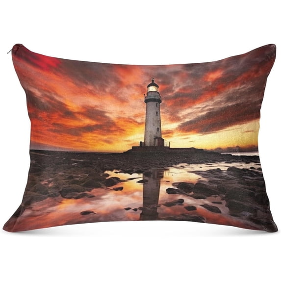 Lighthouse Pattern Plush Pillowcase, Luxury Soft King Pillow Case for Hair and Skin, Standard Size Pillow Covers with Zipper Closure, 20x26in Home Decor Gifts