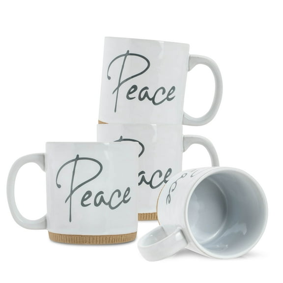 Lighthouse Peace Powerful Words White 13 ounce Ceramic Coffee Mugs Pack of 4