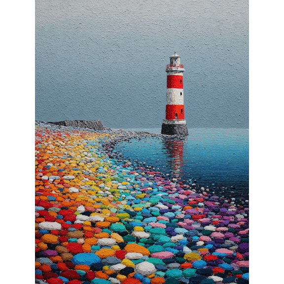 Lighthouse Pebble Beach Canvas Print,Coastal Wall Art for Living Room Bedroom Kitchen Entryway