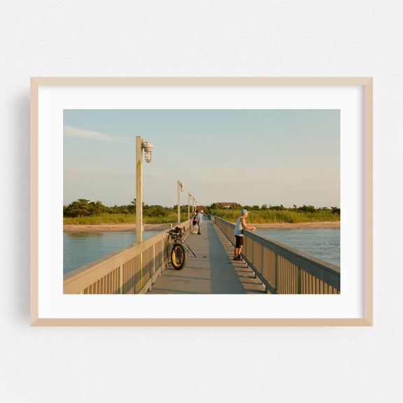Lighthouse & Pier, Fire Island 02 - Fire Island New York Photography Beach Coast Bridge Ocean Fishing Landscape Oak Framed Wall Art Print 5 x 7 inches