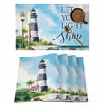 thumbnail image 1 of Lighthouse Placemats Set of 4 Blue Coastal Nautical Ocean Beach Palm Tree Place Mats Indoor Wipeable Table Mats Washable Cloth Dining Table Placemats for Kitchen Holiday Party Home Decor 13x19 Inch, 1 of 9
