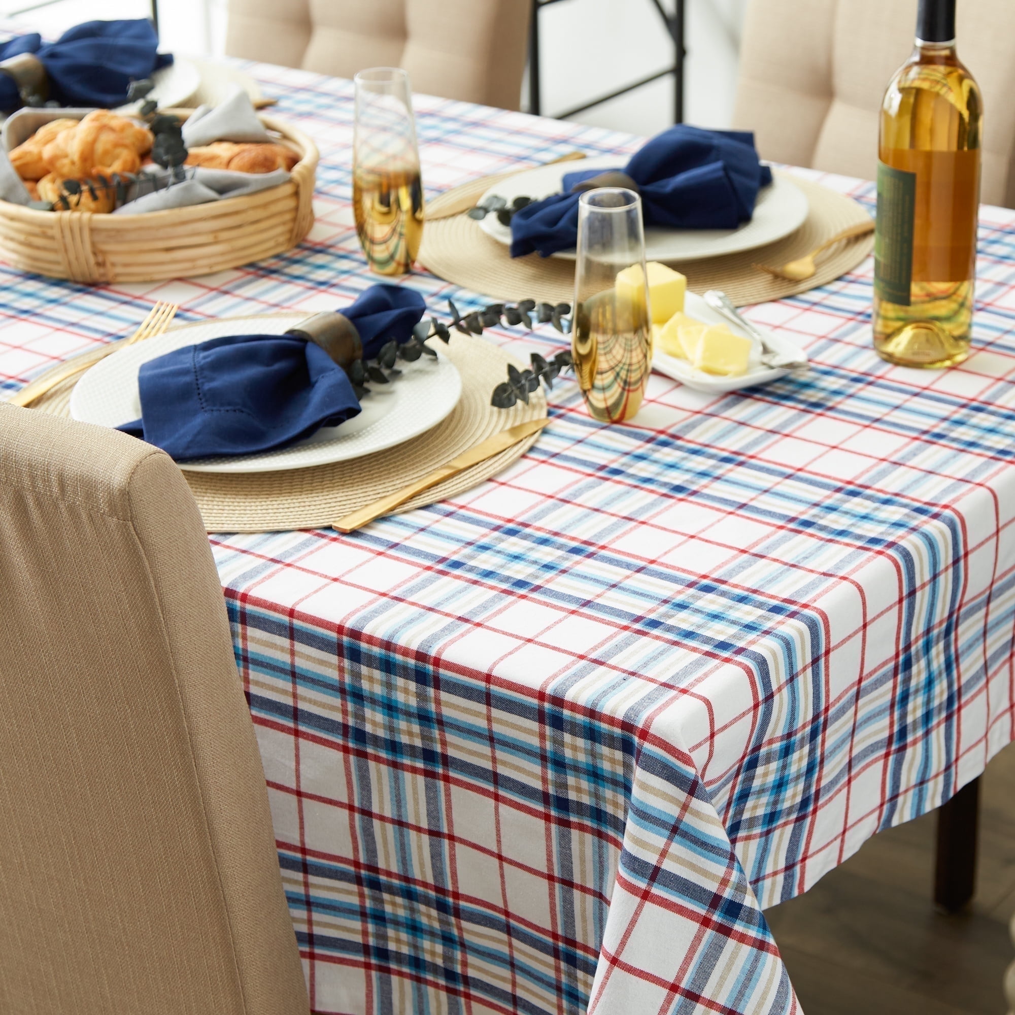 Patriotic Plaid Cotton Tablecloth 60" x 84"
