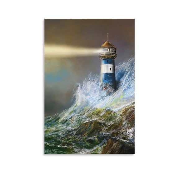 Lighthouse Poster Lighthouse Storm Poster Sea Wave Art Poster(4) Poster Cool Artworks Painting Wall Art Canvas Prints Hanging Picture Home Decor Posters Gift 12x18inch(30x45cm)