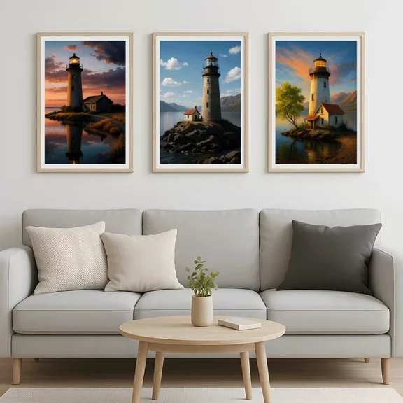 Lighthouse Posters Set of 3 | Coastal Landscape Art Prints for Home Decor, Poster Only