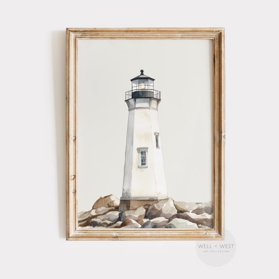 Lighthouse Print Vintage Style Neutral Coastal Decor Beach House Wall Art Nautical Art