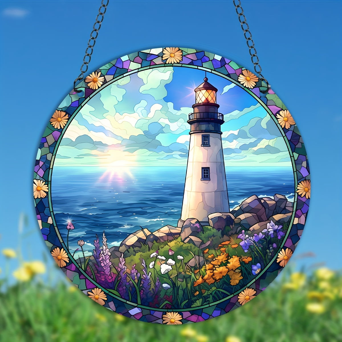 Window Sign Decorations Lighthouse Printed Acrylic Hanging Sign, Suncatcher, Stained Window ...