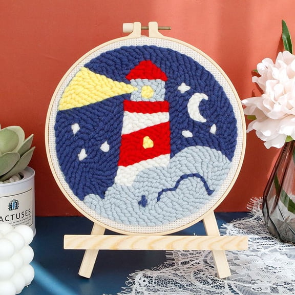 Lighthouse Punch Needle Kits Adults Beginner, Handcraft DIY Craft Hoop Kit with Instructions Home Decor