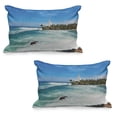 thumbnail image 1 of Lighthouse Quilted Pillowcover Set of 2, Tropical Island Palm Trees Rocks Wavy Seaside Beach Ocean, Standard Queen Size Pillow Cover for Bedroom, 36" x 20", Blue White Green, by Ambesonne, 1 of 1