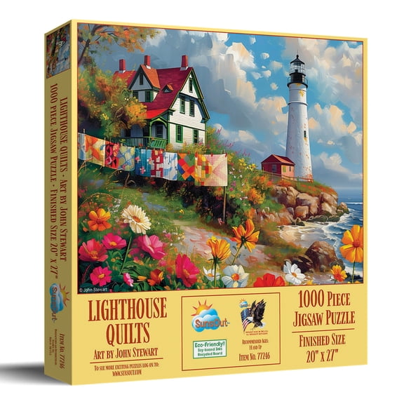 Sunsout Lighthouse Quilts 1000 Piece Jigsaw Puzzle for Adults - Finished Size: 20" x 27" by Artist: John Stewart