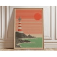 thumbnail image 1 of Lighthouse Red Sun Ocean Waves Wall Art Print, Unframed Paper Poster 16x20in, 1 of 4