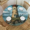 thumbnail image 1 of Lighthouse Round Fitted Polyester Table Cover,Seagulls Scenic Nature Elastic Edged Kitchen Dining Table Cloth, 1 of 8