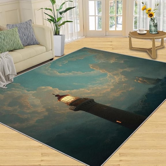 Lighthouse Rug, Nautical Rugs for Living Room, Lighthouse Area Rug, Ocean Sky Rugs for Bedroom, Coastal Carpet - Ocean View Home Decor for Boys Room 2 x 3ft
