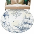 thumbnail image 1 of Lighthouse Sailboat Seagull Round Area&nbsp;Rug 5ft Nautical Ship Ocean Blue Sketch Non-Slip&nbsp;Washable Circle Rugs Soft Felt Indoor Floor Mat for Bedroom Kitchen Living Room Bathroom, 1 of 9