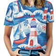 thumbnail image 1 of Lighthouse Sailboats Ocean Waves-4 Women's Short Sleeve Tops Casual Blouses T Shirt, 1 of 7