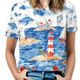 thumbnail image 1 of Lighthouse Sailboats Ocean Waves Flowers T Shirts Basic T-Shirt Short Sleeve Ladies Tee Shirt Summer Graphic Clothing, 1 of 7