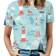 thumbnail image 1 of Lighthouse Sailboats Ocean Women's T-Shirt Short Sleeve T Shirts Tops Tee Ladies Loose T, 1 of 7