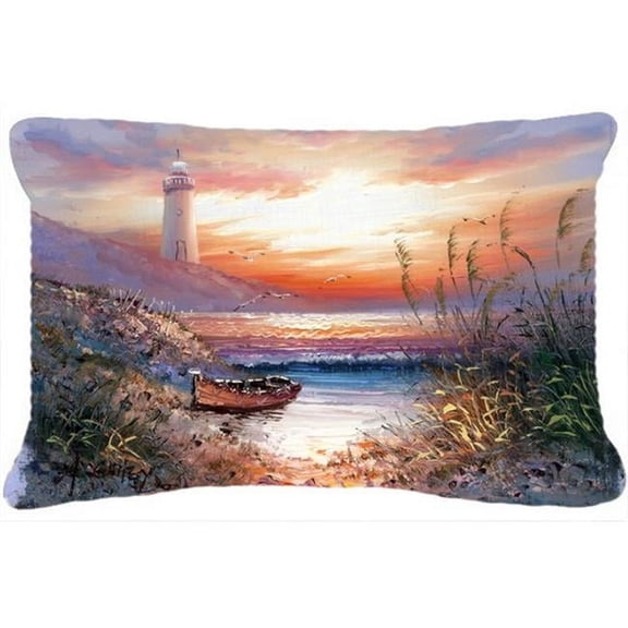 Lighthouse Scene with Boat Fabric Decorative Pillow