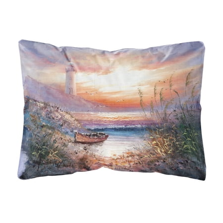 Lighthouse Scene with Boat Fabric Decorative Pillow
