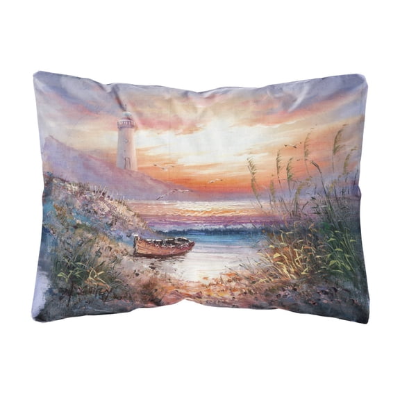 Lighthouse Scene with Boat Fabric Decorative Pillow