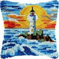 thumbnail image 1 of Lighthouse in Sea Latch Hook Pillow Cover Kits for DIY Handmade Throw Pillow Cross Stitch Latch Hooking Pillowcase Kits with Preprinted Color Pattern Canvas Crochet Yarn Kits 17''X 17''(a117), 1 of 7