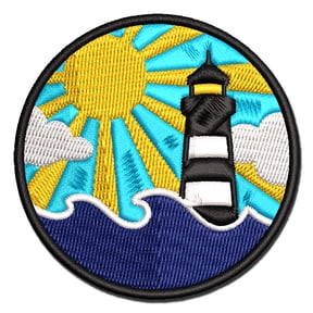 Lighthouse Sea Ocean Waves Applique Multi-Color Embroidered Iron-On Patch - 2.0 Inch Mini