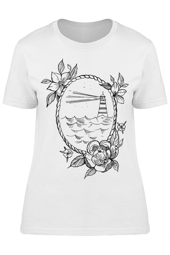 Lighthouse Sea Peonies T-Shirt Women -Image by Shutterstock, Female XX-Large