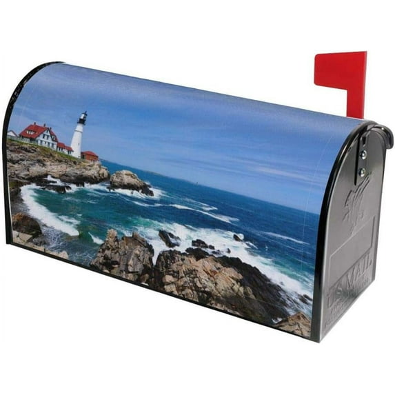 Lighthouse Sea Wave White Cloud Mailbox Covers Magnetic Post Box Cover Wraps Standard Size 21x18 Inches for Garden Yard Décor