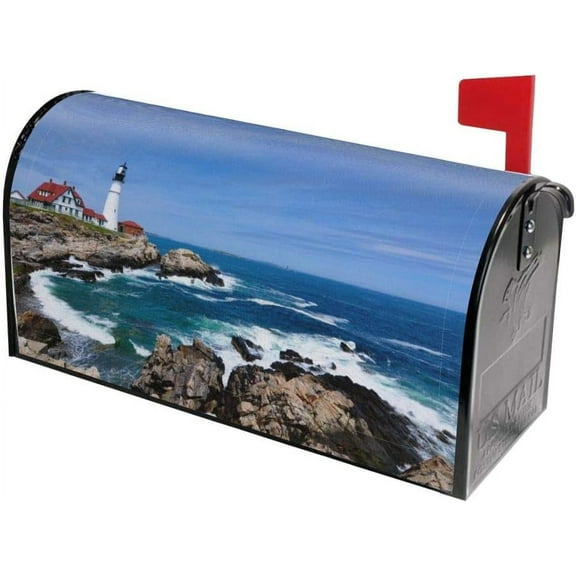 Lighthouse Sea Wave White Cloud Mailbox Covers Magnetic Post Box Cover Wraps Standard Size 21x18 Inches for Garden Yard Décor