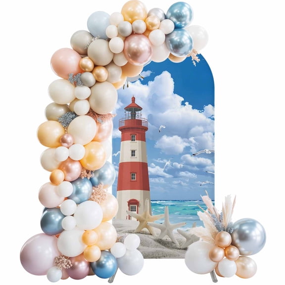 Lighthouse Seagull Arch Backdrop Cover 4 FT Starfish Summer Beach Sandy Stretchy Elastic Arch Stand Covers Spandex Arched Background Birthday Wedding Party Decoration (No Stand)