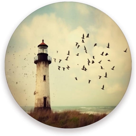 Lighthouse Seascape Coaster, Drinks Round Absorbent Stone Set with Ceramic Stone and Cork Base, Tabletop Protection Mats and Cups Place for 2PCS Home Decor