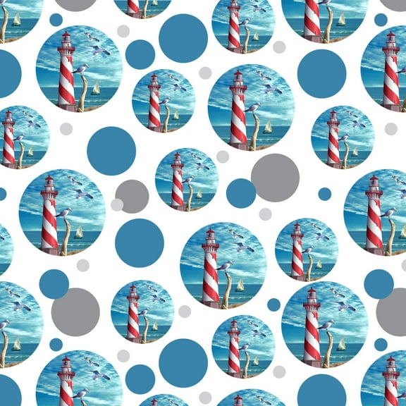 Lighthouse Seashore Ocean Beach Seagulls Sailboat Premium Gift Wrap Wrapping Paper Roll