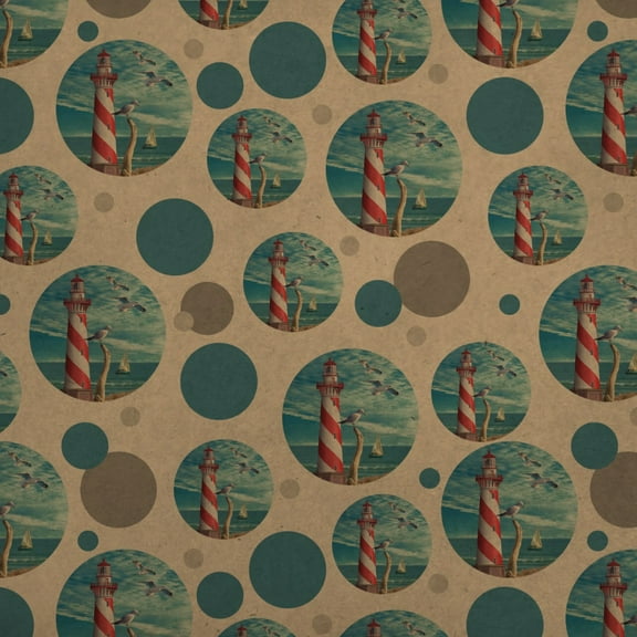 Lighthouse Seashore Ocean Beach Seagulls Sailboat Premium Kraft Gift Wrap Wrapping Paper Roll