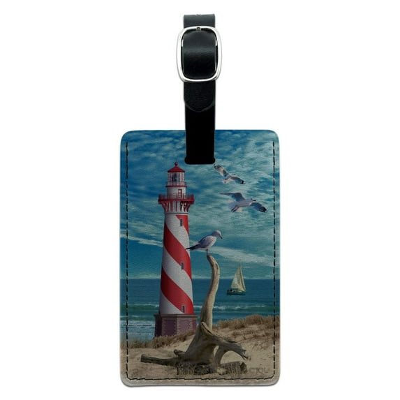 Lighthouse Seashore Ocean Beach Seagulls Sailboat Rectangle Leather Luggage Card Suitcase Carry-On ID Tag