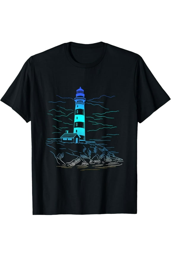 Lighthouse Seaside House Sailing Sea Beach Life Boating T-Shirt men and women can wear, black, white, gifts.