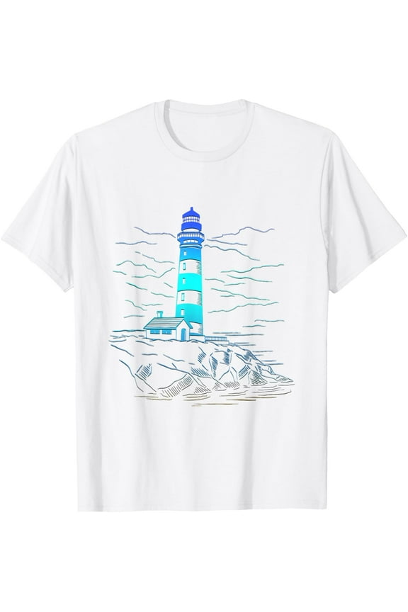 Lighthouse Seaside House Sailing Sea Beach Life Boating T-ShirtMen's and women's pure cotton short-sleeved shirts