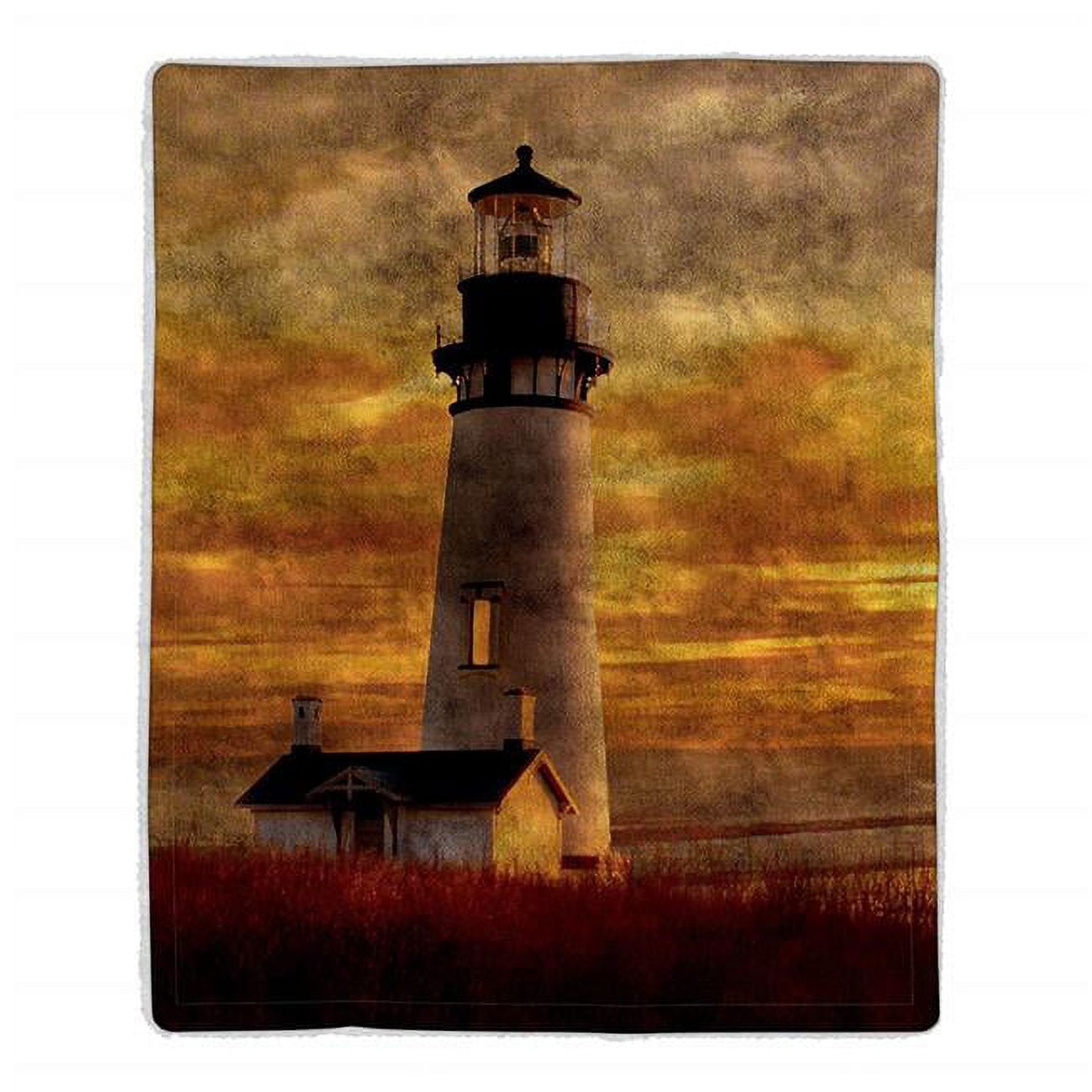 Sunset Lighthouse Print Sherpa Fleece Throw Blanket