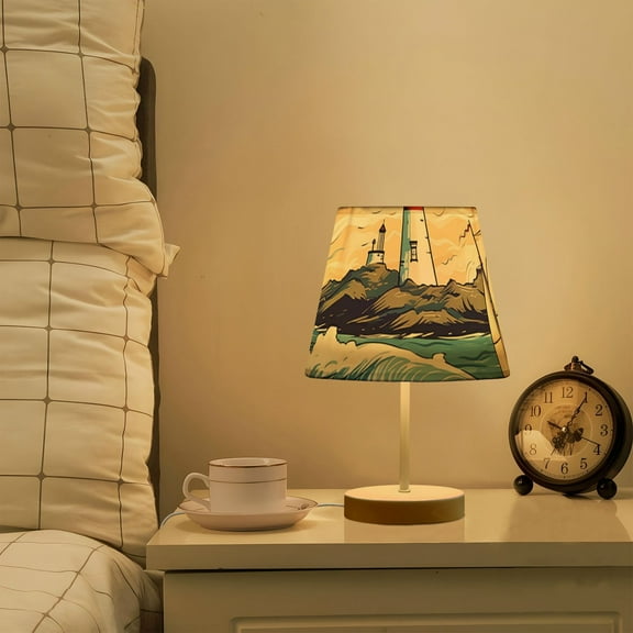 Lighthouse Ship Waves Island LED Desk Lamp Table Lamp USB Bedside Nightstand Small Lamp for Bedroom Living Room Kids Room