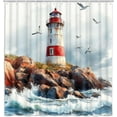thumbnail image 1 of Lighthouse Shower Curtain Blue Ocean Coastal Bathroom Decor Set Sailboat Nautical Seascape Bath Curtain Sea Beach Modern Bathroom Accessories, 69X75IN, 1 of 1