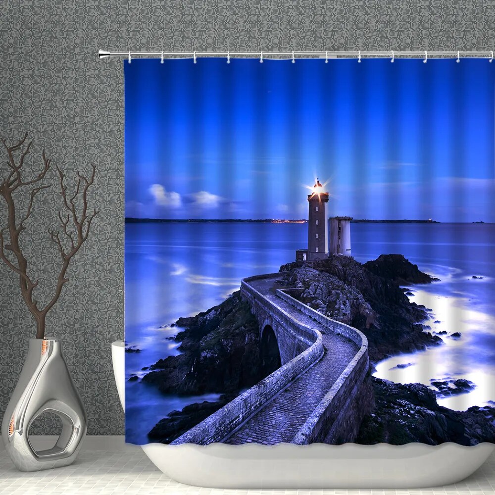 Lighthouse Shower Curtain Set Creative Fantasy Bath Curtains Waterproof