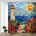 thumbnail image 1 of Lighthouse Shower Curtain Stained Glass Beach Coastal Coral Ocean Modern Bathroom Curtains Polyester Fabric Set with Hooks-72"W x 74"L (Pack of 1), 1 of 7