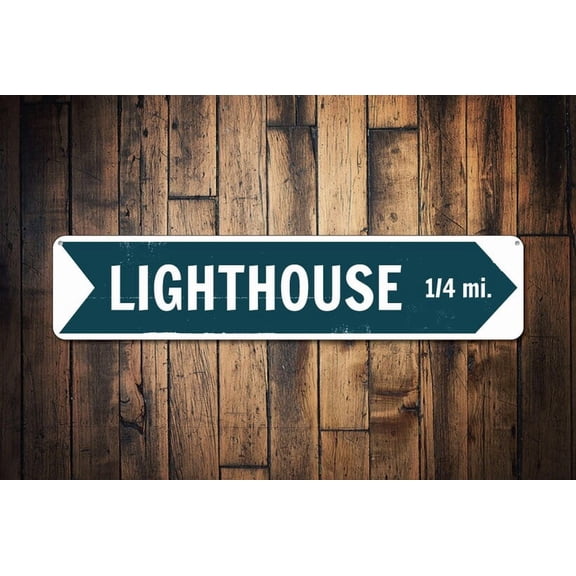 Lighthouse Sign Directional Arrow Mileage Destination Sign Metal Lighthouse Collector Decor - Light Houses - Size: 16 x 4 Inches