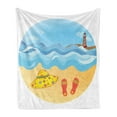 thumbnail image 1 of Lighthouse Soft Flannel Fleece Blanket, Colorful Minimal Doodle Lighthouse Beach Sea Waves Sand Hat Slippers Cloudy Day, Cozy Plush for Indoor and Outdoor Use, 50" x 60", Multicolor, by Ambesonne, 1 of 6