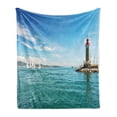 thumbnail image 1 of Lighthouse Soft Flannel Fleece Blanket, Day by the Seaside Sailboats Lighthouse Rocks Clear Sea Clouds Island Seascape, Cozy Plush for Indoor and Outdoor Use, 50" x 60", Multicolor, by Ambesonne, 1 of 6