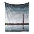 thumbnail image 1 of Lighthouse Soft Flannel Fleece Blanket, Foggy Atmosphere Marine Life Navigation Journey Seascape Digital Style, Cozy Plush for Indoor and Outdoor Use, 50" x 70", Bluegrey Chocolate, by Ambesonne, 1 of 5