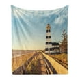 thumbnail image 1 of Lighthouse Soft Flannel Fleece Blanket, Sandy Coastal Beach with Lighthouse Sea Waves Wind Wooden Fence Pine Tree Clouds, Cozy Plush for Indoor and Outdoor Use, 50" x 70", Multicolor, by Ambesonne, 1 of 5