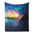 thumbnail image 1 of Lighthouse Soft Flannel Fleece Throw Blanket, Majestic Dreamy Sky and Ocean Stars Rising Sun Beacon Bay Beach, Cozy Plush for Indoor and Outdoor Use, 50" x 70", Pale Blue Dark Blue, by Ambesonne, 1 of 5