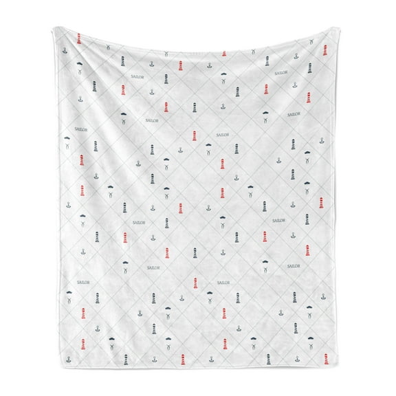 Lighthouse Soft Flannel Fleece Throw Blanket, Nautical Checkered Pattern with Sailing Abstract Geometric Lines, Cozy Plush for Indoor and Outdoor Use, 50" x 70", Dark Blue Red White, by Ambesonne